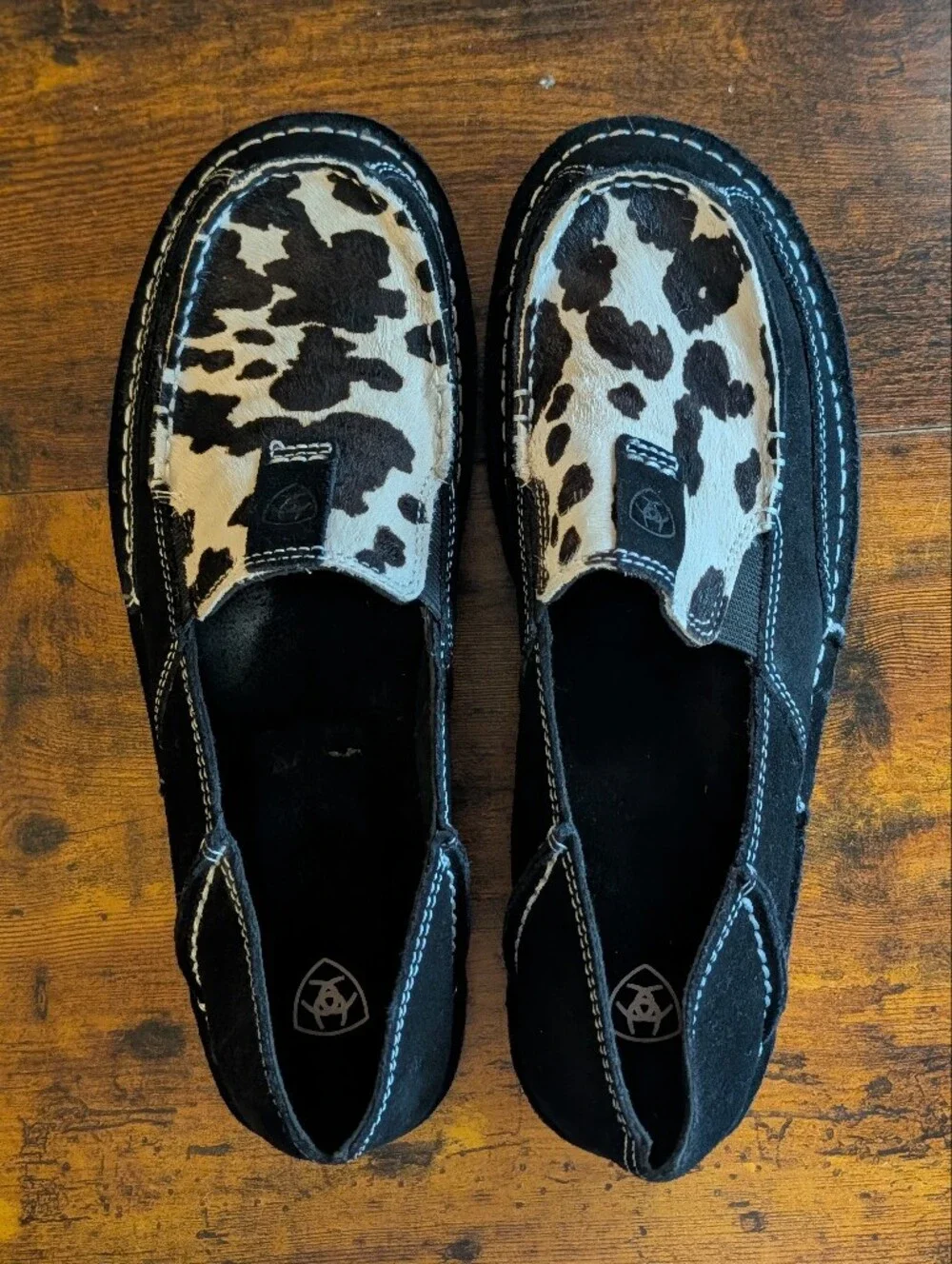 Ariat Womens 9.5B Cow Print Leather Slip On Loafer Western Casual Shoes Style